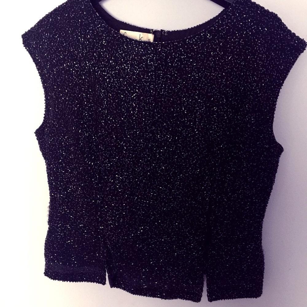 Laurence Kazar XL Black Beaded Top